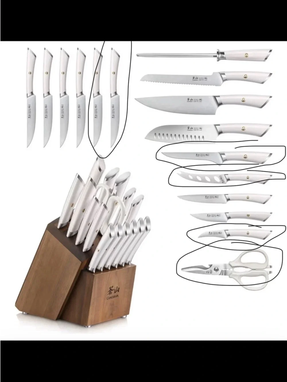 Cangshan Alps Series Forged German Steel 11 Piece Knife Block Set White SEE NOTE